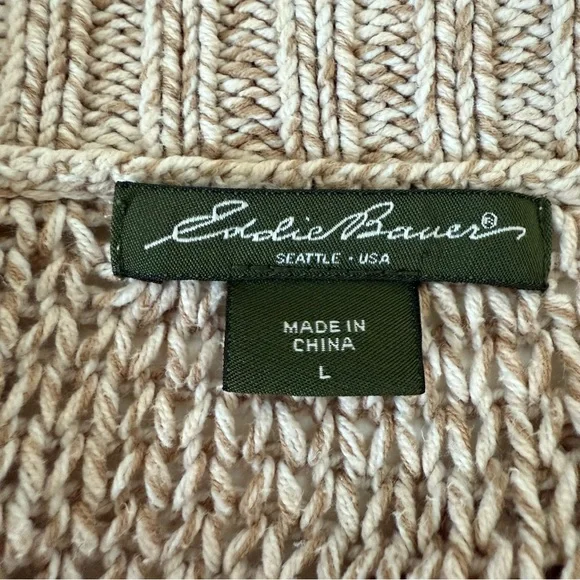 Eddie Bauer Chunky Knit Shawl Collar Cardigan Sweater Tan Beige Size Large - Picture 10 of 16